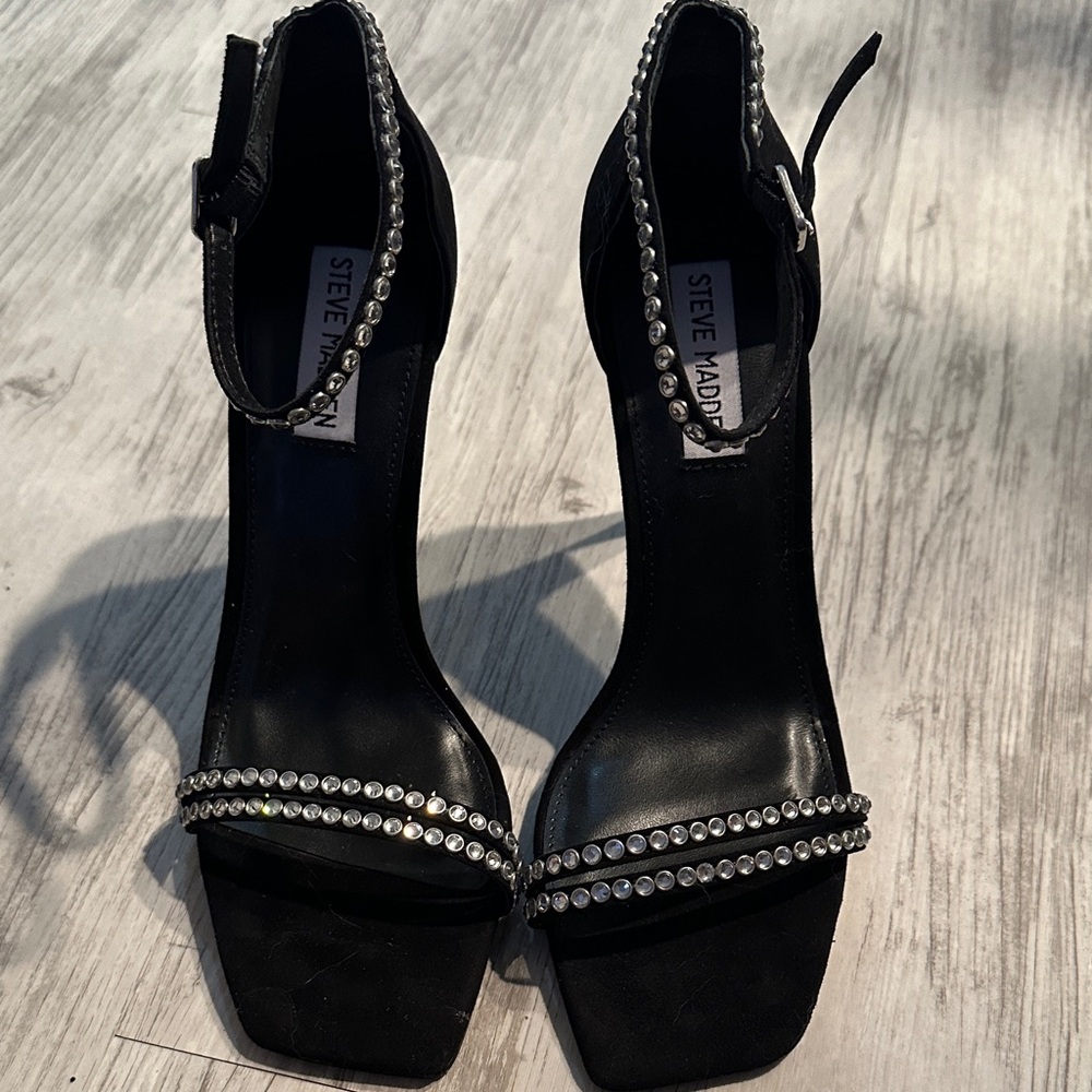 Steve Madden Black Heels with Rhinestone Accents
